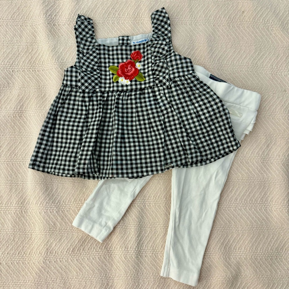 Mayoral gingham black & white baby girl set outfit 🖤🤍
